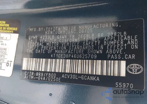 2006 Toyota Camry Solara Se from USA, damaged, VIN 4T1CE38P46U625709